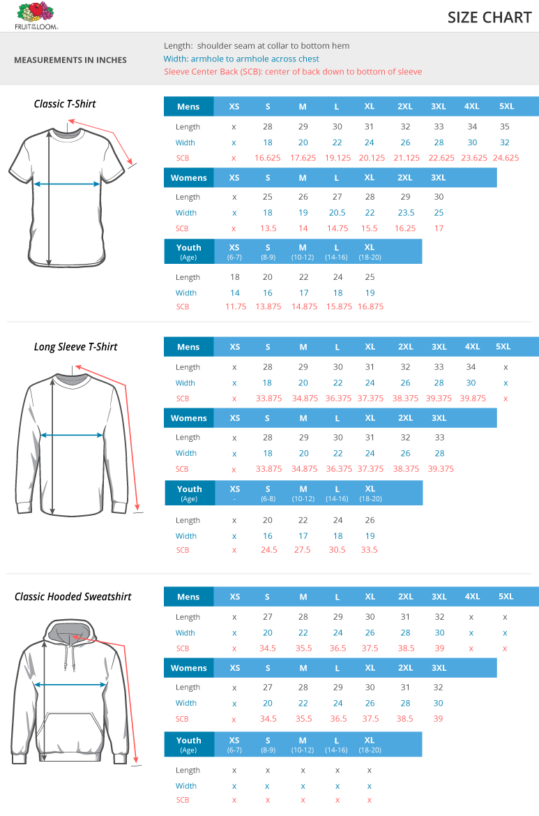 Fruit of the best sale loom hoodie size chart